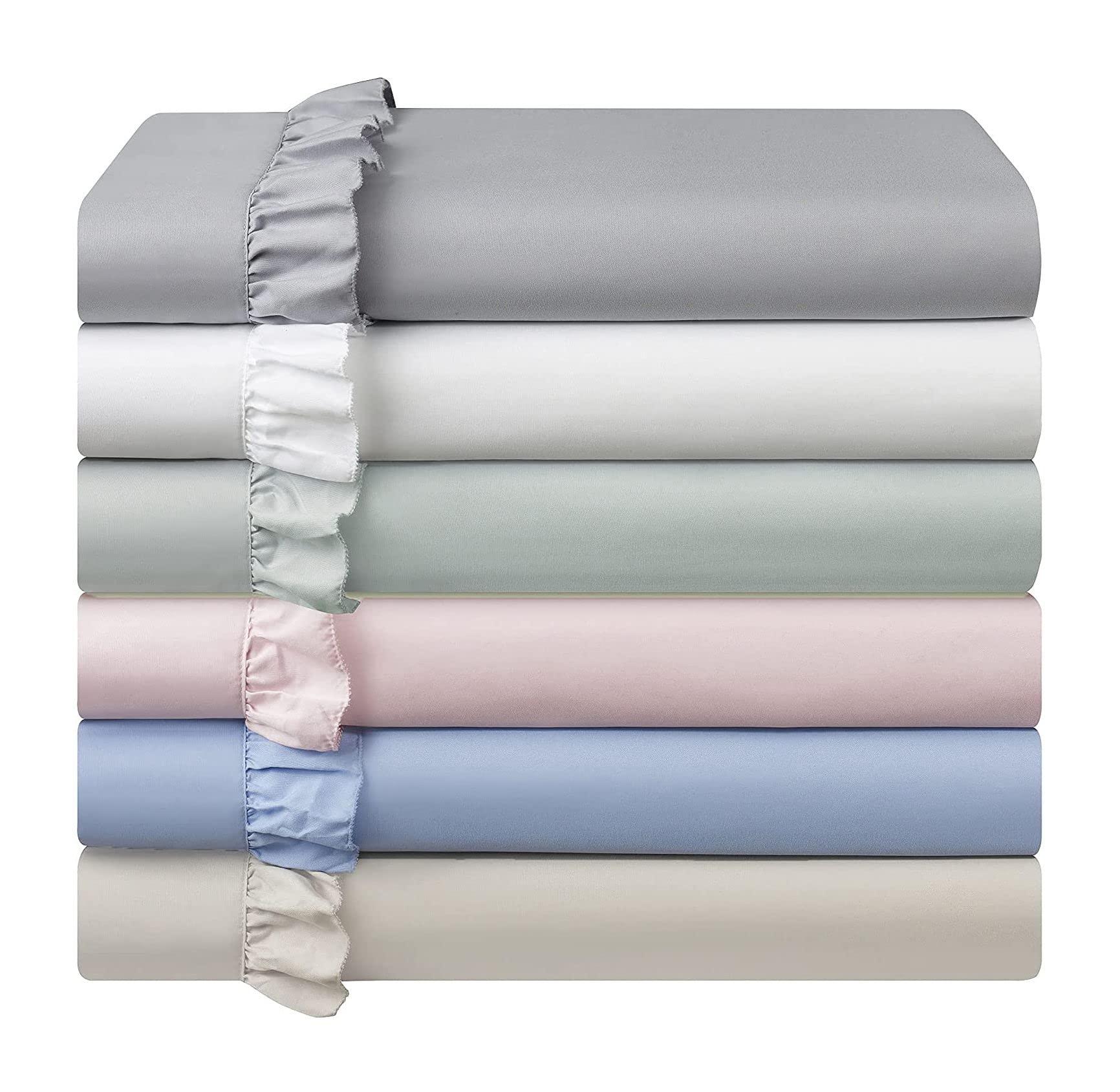 Kings Loft 4 Piece Ruffle Sheet Set, 2 Inch Ruffle On The Top Hem of The Flat Sheet and Pillowcases, 18 Inch Deep Pocket, 100% Egyptian Cotton, 800 Thread Count, King Size, Solid Dark Grey