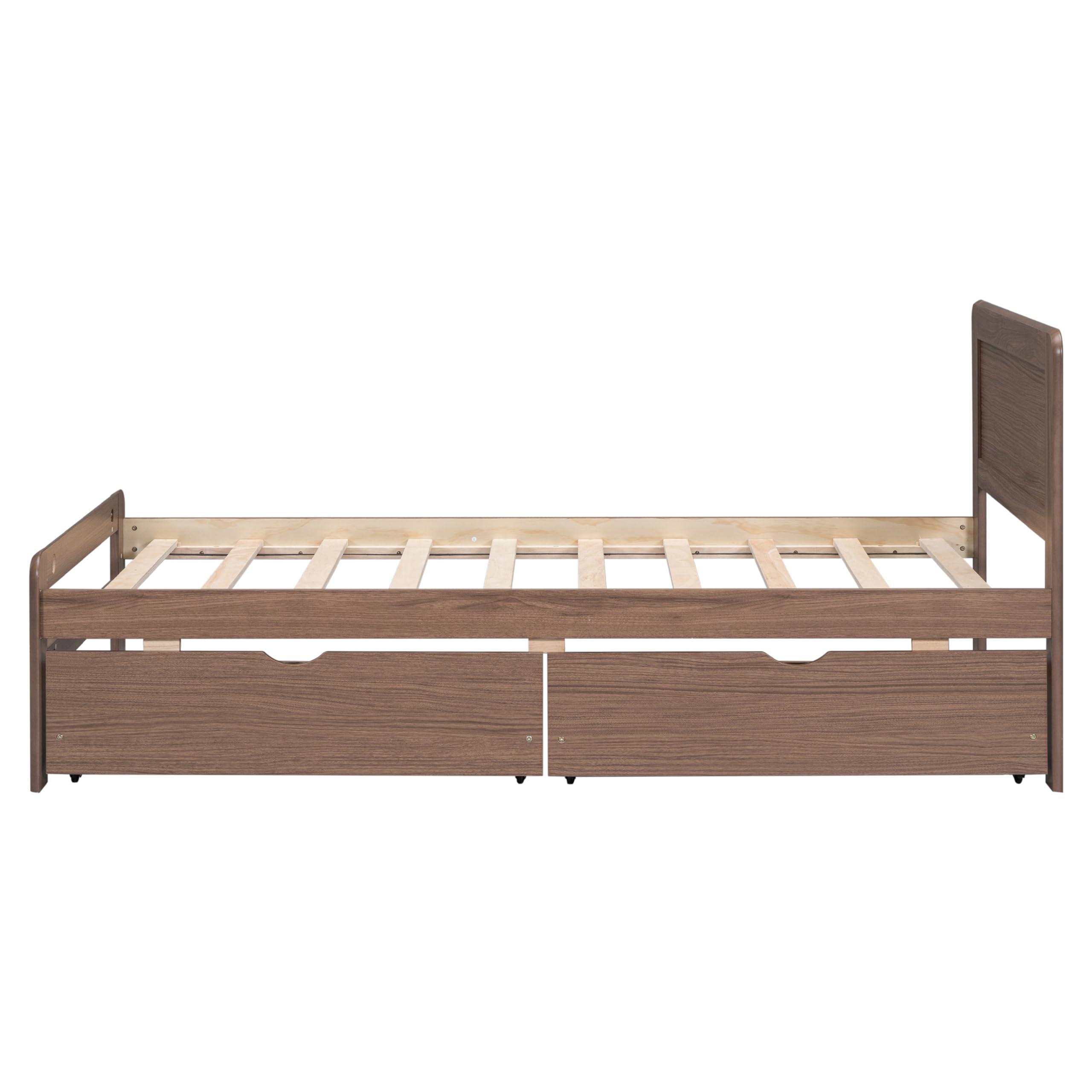 HomeLoft Basics Modern Design Twin Size Platform Bed Frame with 2 Drawers for Walnut Color
