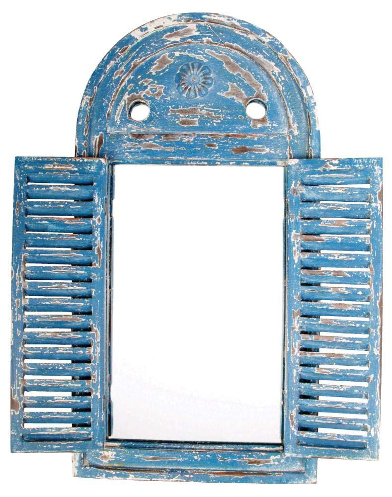 Esschert Design Esschert Design WD13 Mirror Louvre Distressed, Blue Finish, 39.2 x 3.9 x 75 cm