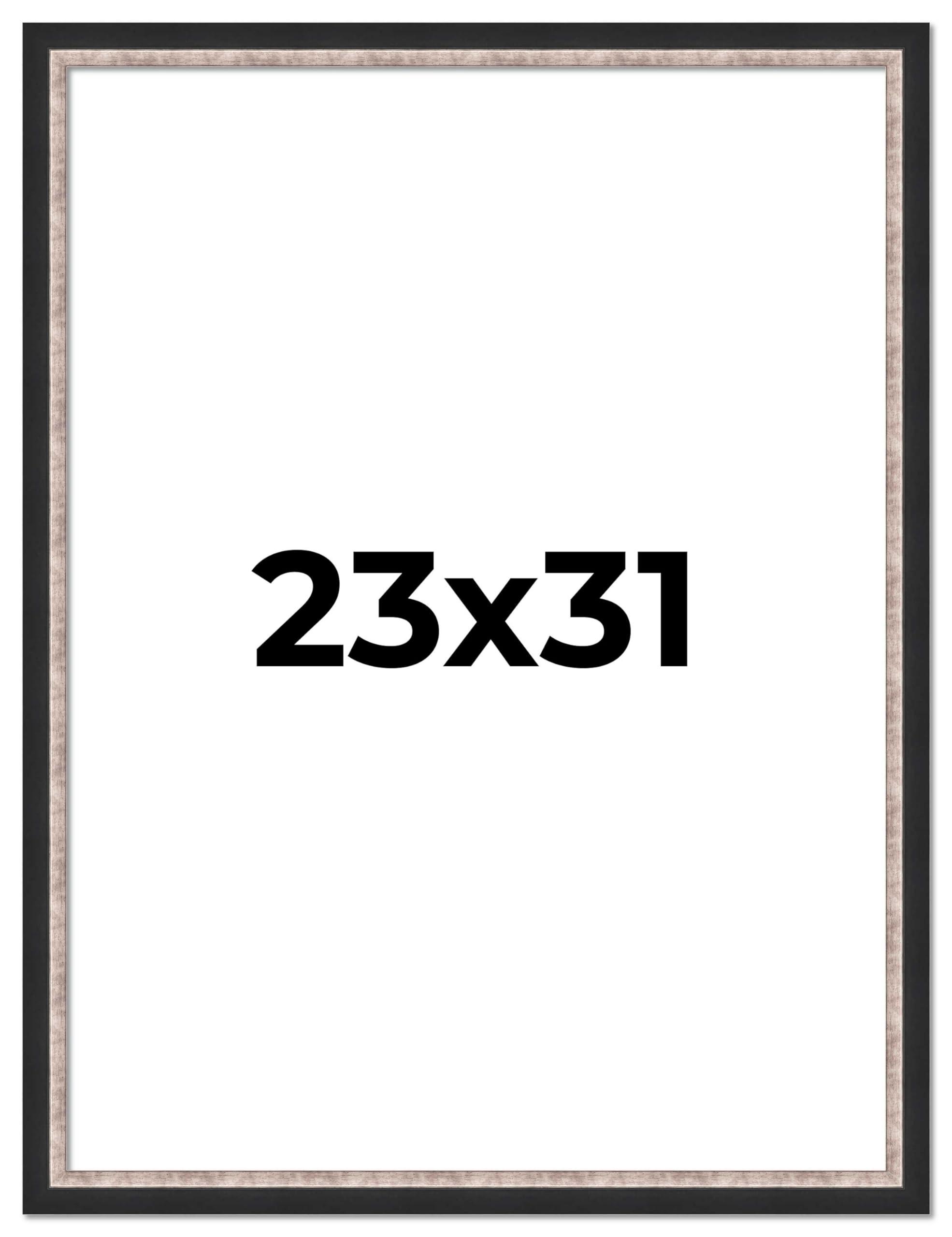 CustomPictureFrames.com 23x31 Frame Silver Real Wood Picture Frame Width 1.25 Inches | Interior Frame Depth 0.75 Inches | Dante Modern Photo Frame Complete with UV Acrylic, Foam Board Backing & Hanging Hardware