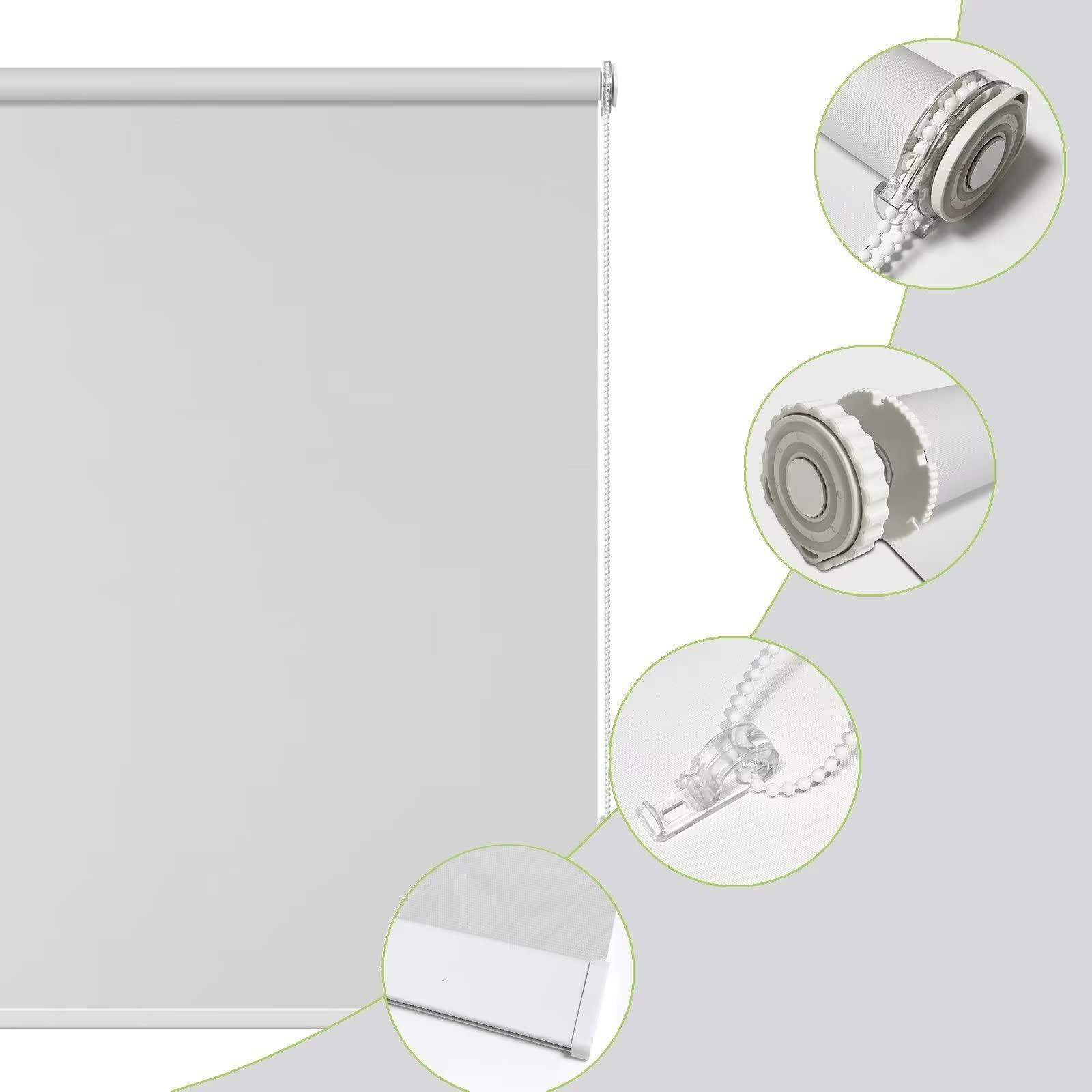 fhsblinds FHSBLINDS No Tool No Drill Window Blinds & Shades for Home Custom Roller Window Shades-Room Darkening Waterproof Blackout Blinds for Windows Kitchen Bedroom (Cool Silver 100% Blackout, 29" W x 72" H)