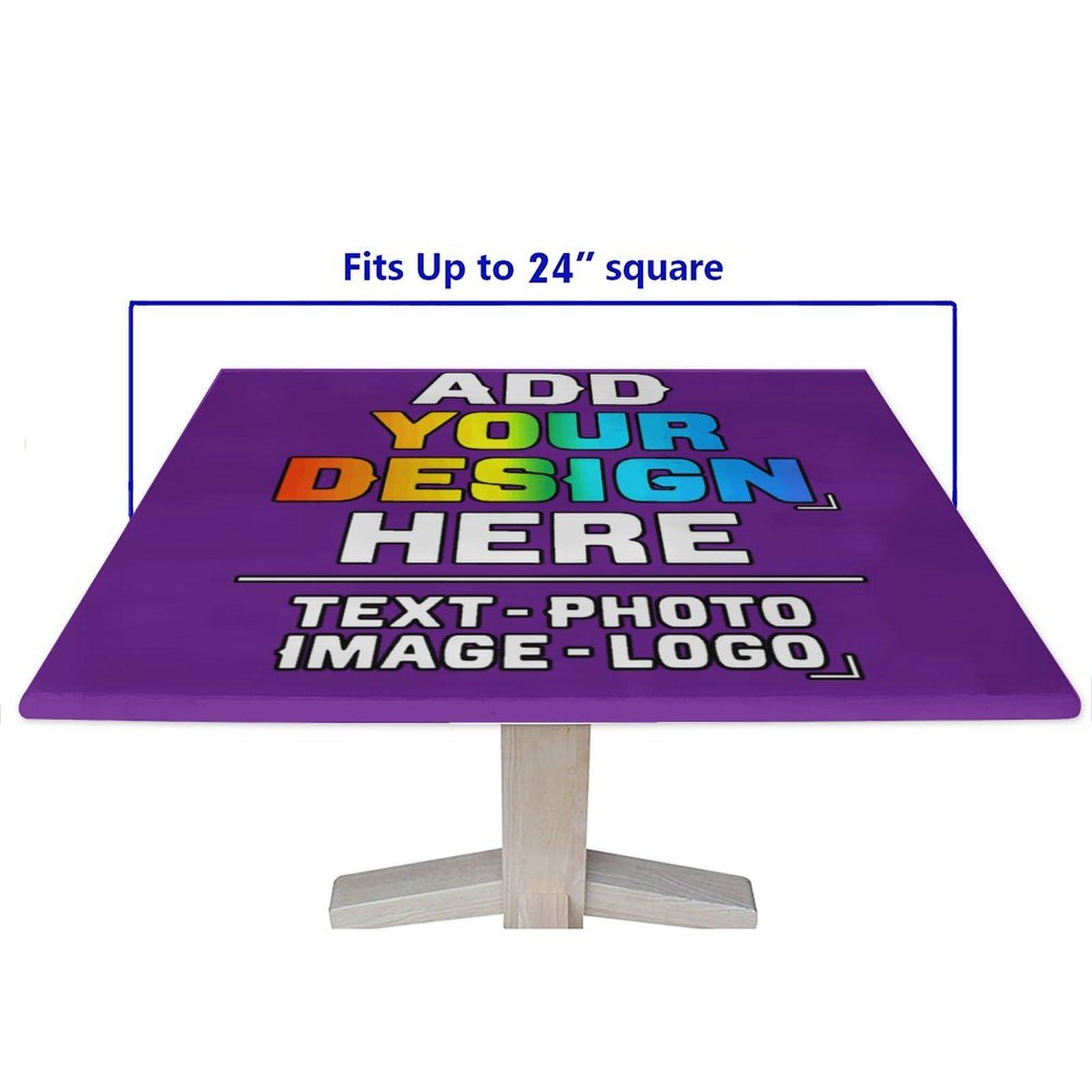 Pzwqkyn Pzwqkyn Custom Square Fitted Tablecloth, Customizable Add Your Picture Text Name Personalized Table Cover with Elastic Edge, for Wedding Banquet Picnic Party Use, Purple, Fits 24x24 in Table