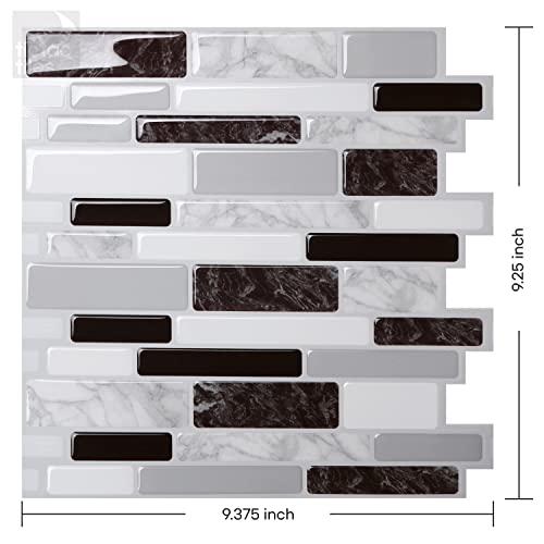 Tic Tac Tiles Tic Tac Tiles Peel and Stick Self Adhesive Removable Stick On Kitchen Backsplash Bathroom 3D Wall Sticker Wallpaper Tiles in Polito Designs (10 Sheets, Polito Black & White)