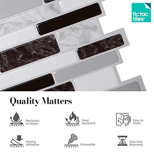 Tic Tac Tiles Tic Tac Tiles Peel and Stick Self Adhesive Removable Stick On Kitchen Backsplash Bathroom 3D Wall Sticker Wallpaper Tiles in Polito Designs (10 Sheets, Polito Black & White)