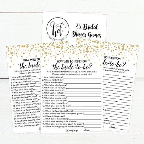 Hadley Designs Hadley Designs 25 Black and Gold How Well Do You Know The Bride to be Bridal Wedding Shower or Bachelorette Party Game, Couples Guessing Question Set of Cards Pack, Printed Engagement