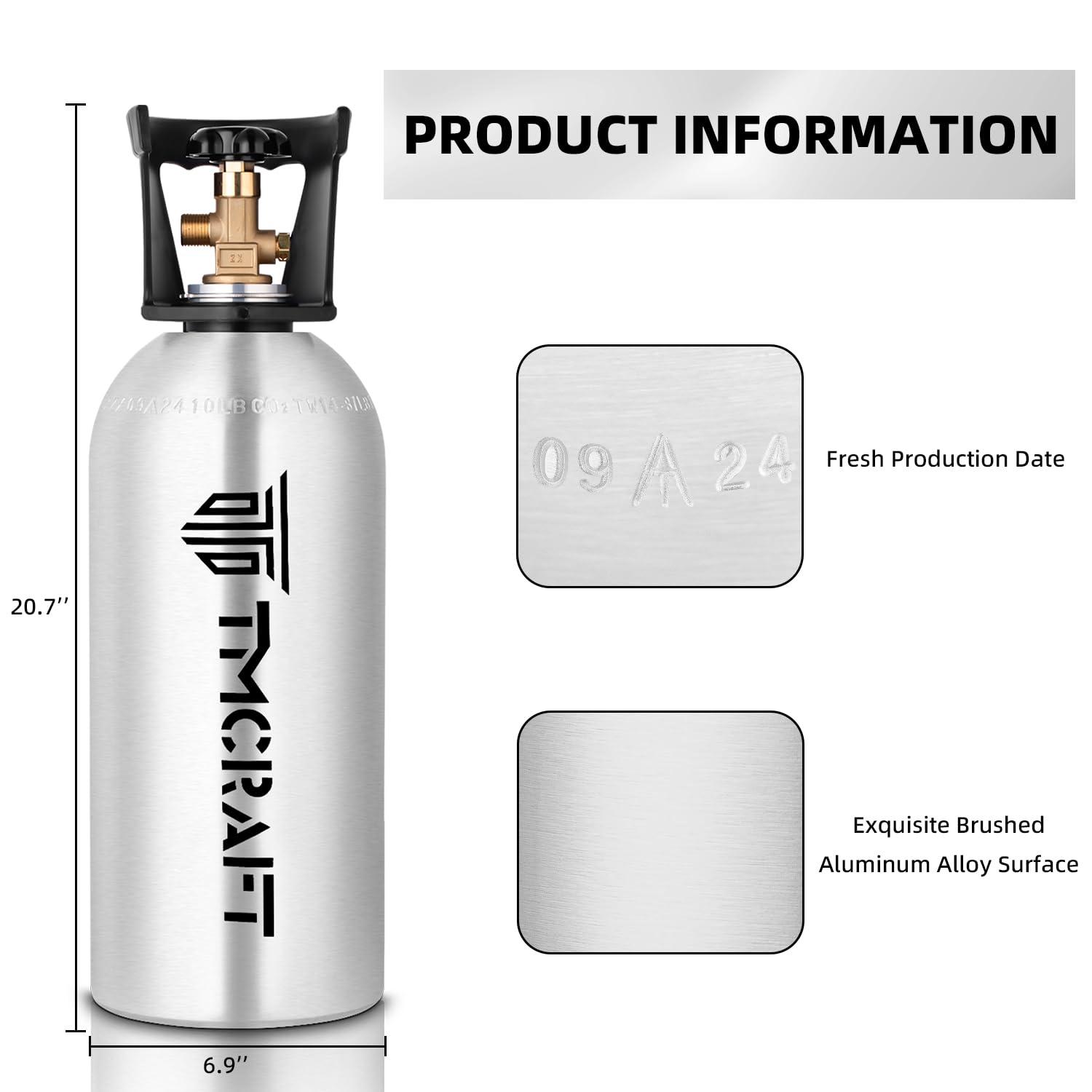 TMCRAFT TMCRAFT 10lb CO2 Tank, High Strength Aluminum Alloy Cylinder with CGA-320 Valve, DOT Approved Cylinder for Kegerator kit and Draft Beer Dispensing