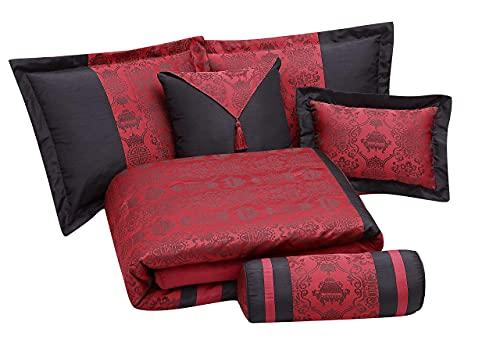 Chezmoi Collection Chezmoi Collection Dynasty Black Red Jacquard 7-Piece Comforter Set, King Size