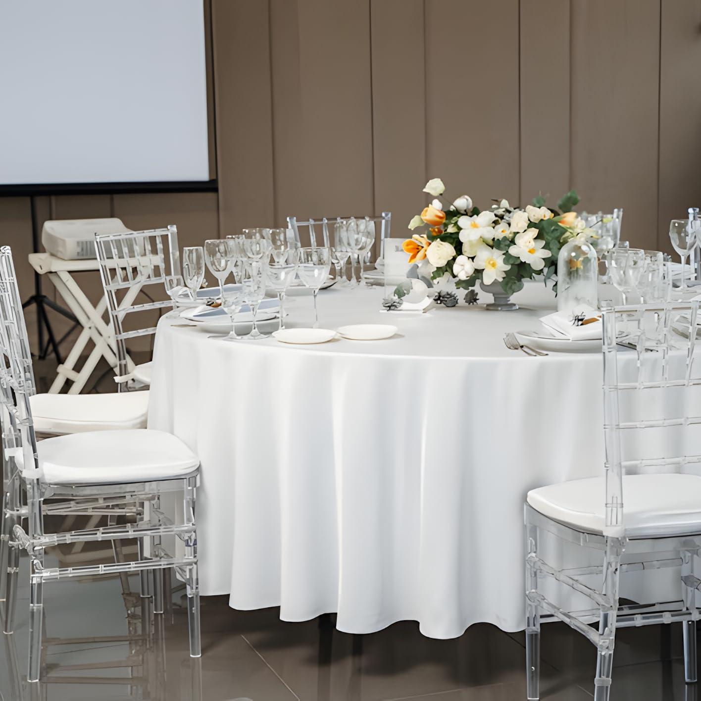 Heneger 12 Pack White Round Tablecloth 120 Inch White Table Cloth Stain and Wrinkle Resistant Round White Tablecloths Reusable and Washable Polyester Fabric Table Covers for Buffet Wedding Party and Banquet