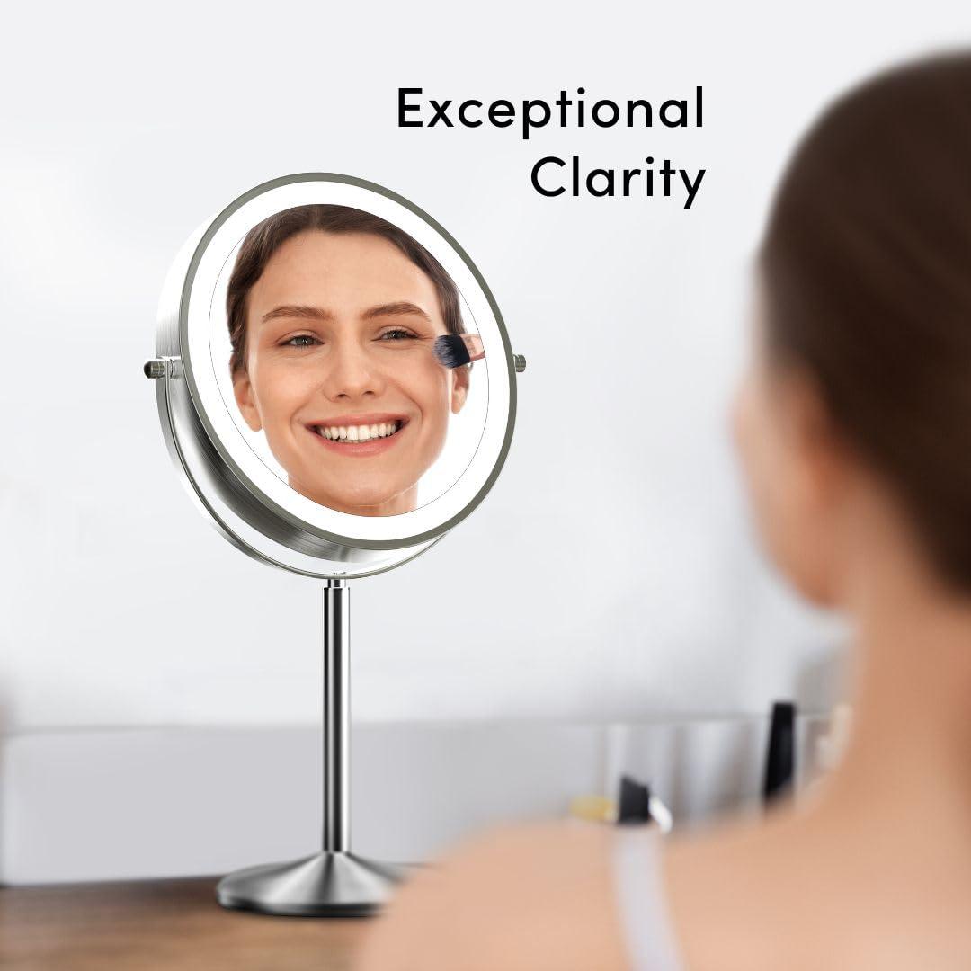 Fancii Fancii 9-Inch Lighted Makeup Mirror Height Adjustable with 10X /1X Magnification - Rechargeable, Double Sided LED Vanity Mirror with Light and Stand, 360 Swivel (Hailey)