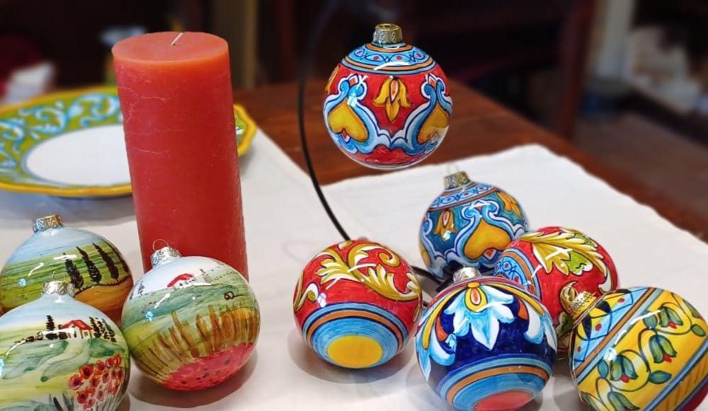 thatsArte.com Deruta Italian Hand Painted Ceramic Christmas Ball Ornaments by thatsArte.com Deruta Pottery for Xmas Tree Decoration Handmade in Italy by D&G Design