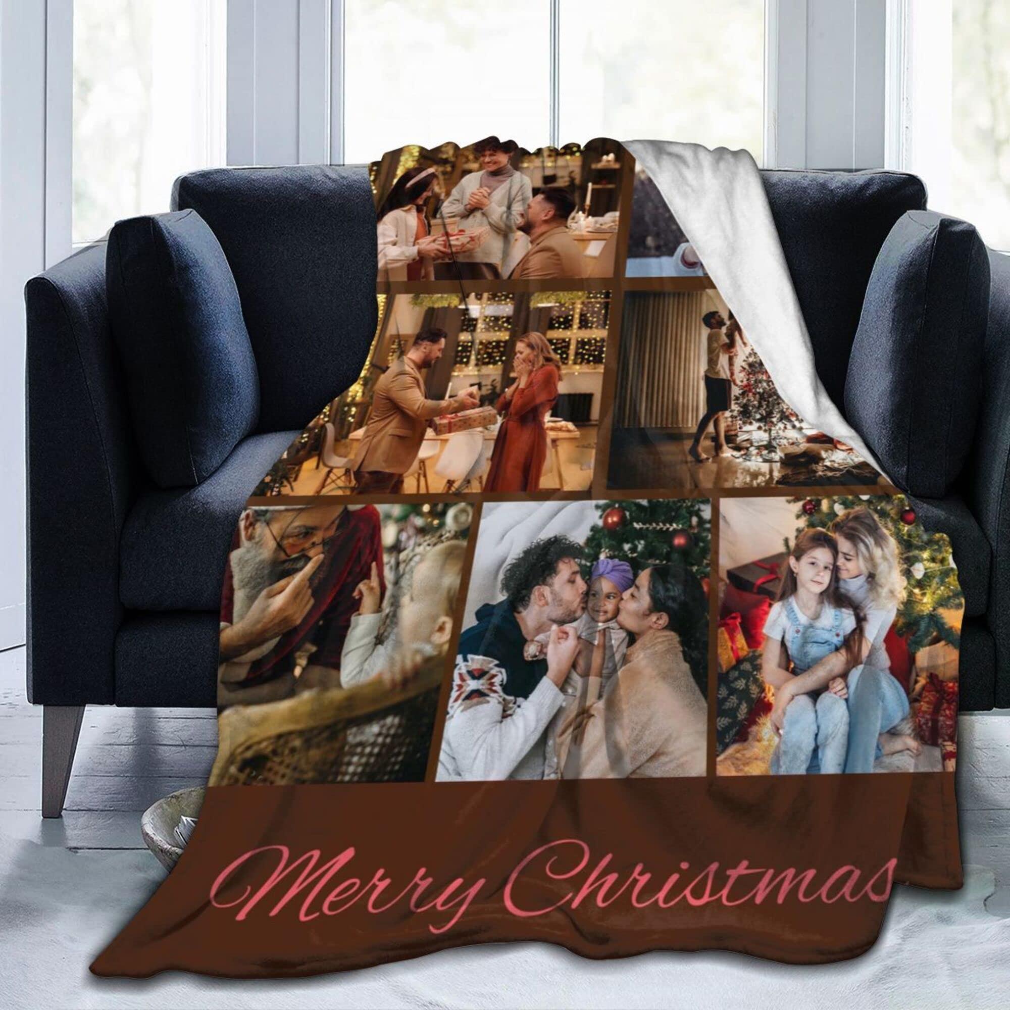 YOPRUIE YOPRUIE Custom Blanket with Words Personalized Blanket Photos Customized Picture Blankets for Family Father Mother Lover Pets Valentine\'s Day Gifts,91\"x60\"in,7 Photos Collage Stayle2