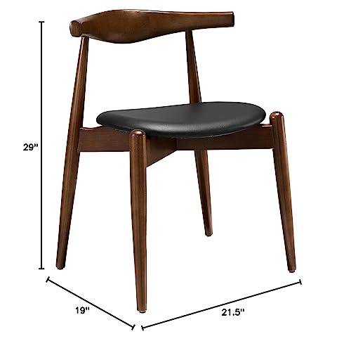 Modway Modway Stalwart Mid-Century Modern Faux Leather Upholstered, Dining Side Chair, Dark Walnut Black