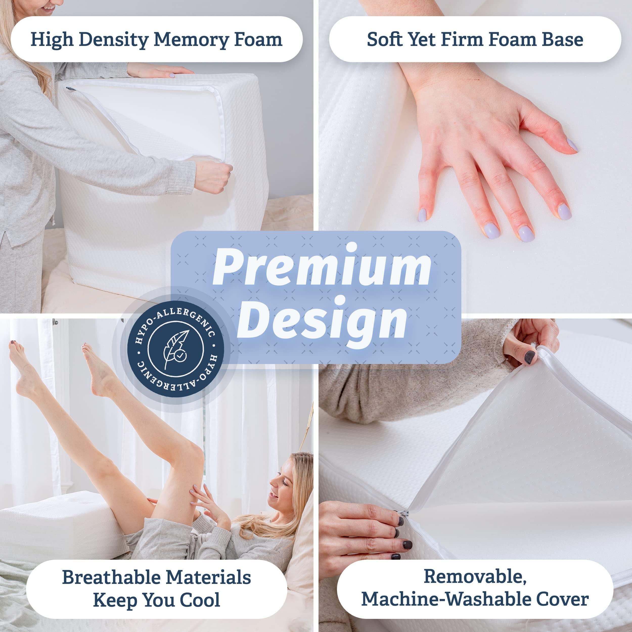 Abco Tech Abco Tech 8in Leg Elevation Pillow with Memory Foam Top - Elevating Leg Rest to Reduce Swelling, Back, Hip, and Knee Pain - Leg Support Pillow to Elevate Feet while Sleeping, Reading - Washable Cover