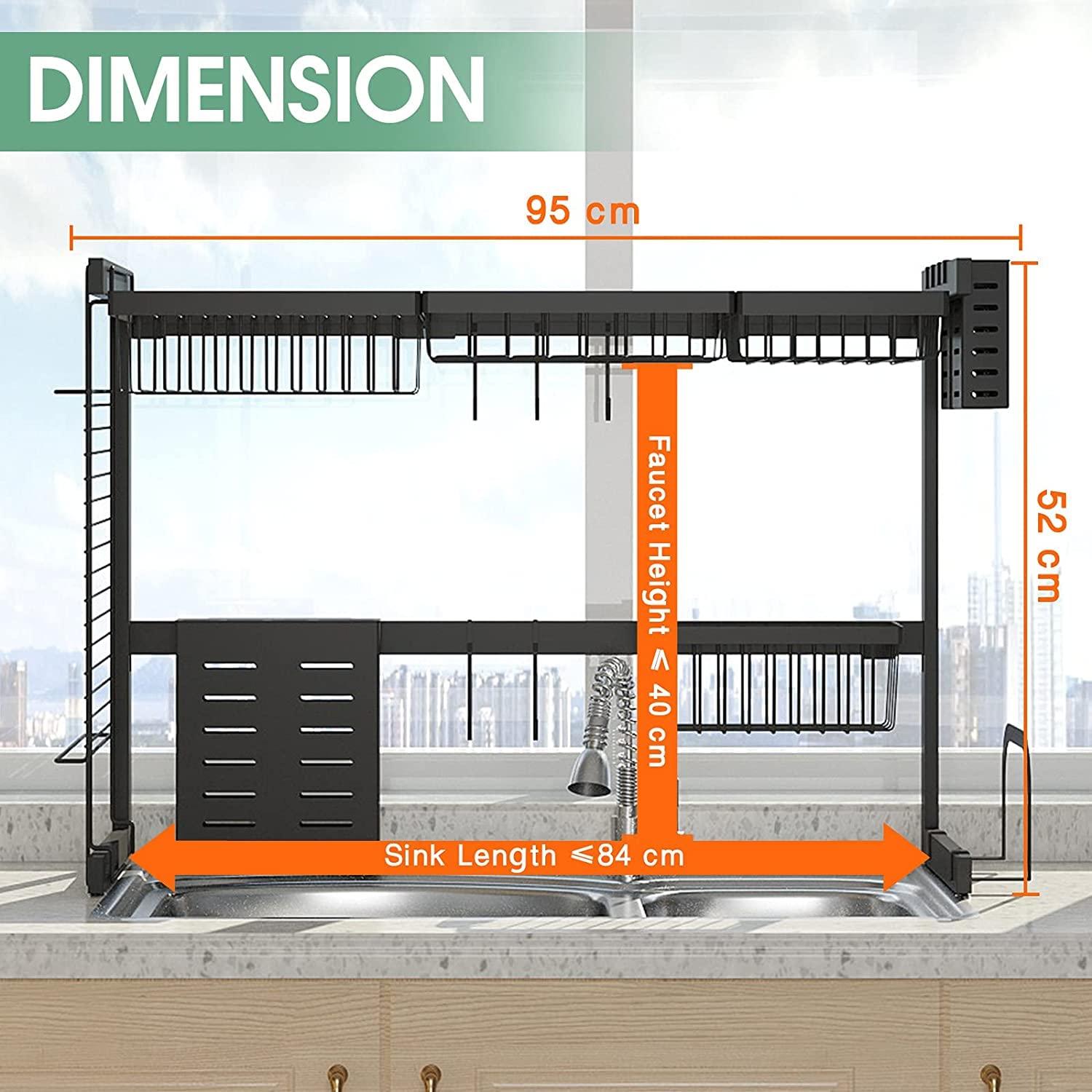 HAOKTSB Dish drainer Over The Sink Dish Drainer, 2-Tier Dish Rack Above Sink, Multipurpose Large Dish Drying Rack Drainer with Pot Lid Holder, Kitchen Countertop Shelf Organizer with Cutlery Cutting Board Hol