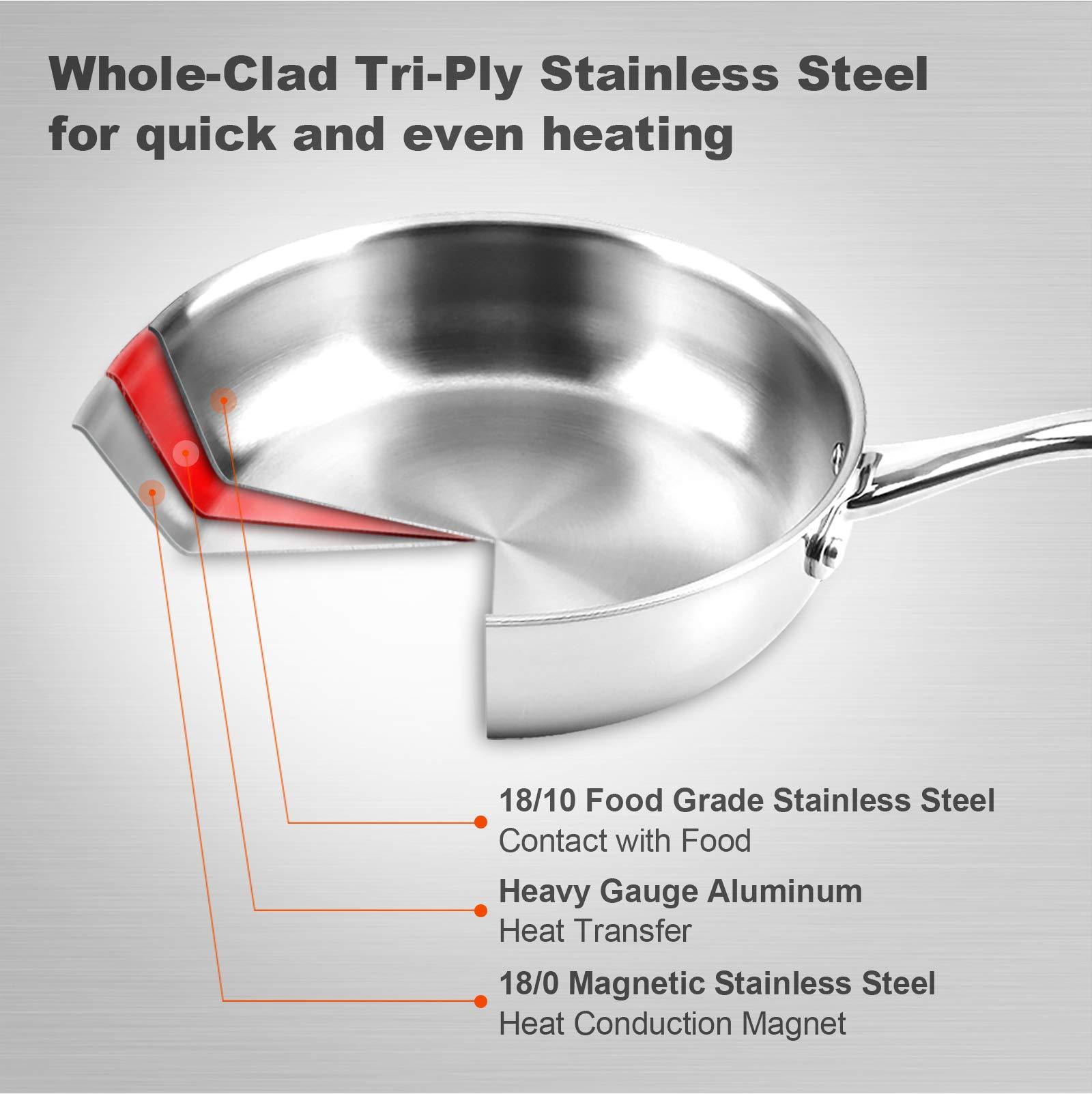 duxtop Duxtop Whole-Clad Tri-Ply Stainless Steel Saute Pan with Lid, 3 Quart, Kitchen Induction Cookware