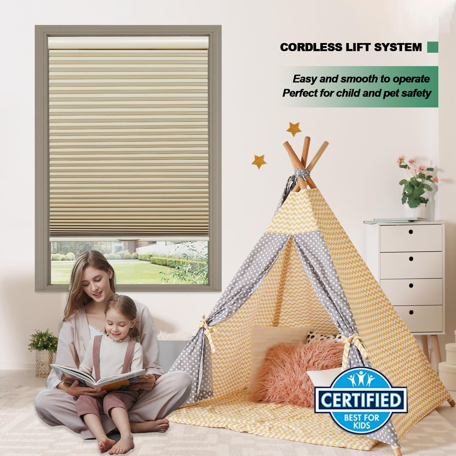 Tonature Toanture Custom Cordless Cellular Blinds, Easy to Install Blackout Honeycomb Window Blinds for Shades, Thermal Insulated 1.8" Single Cell Honeycomb Blinds for Bedroom, Office(Beige,77" W x 72" H)