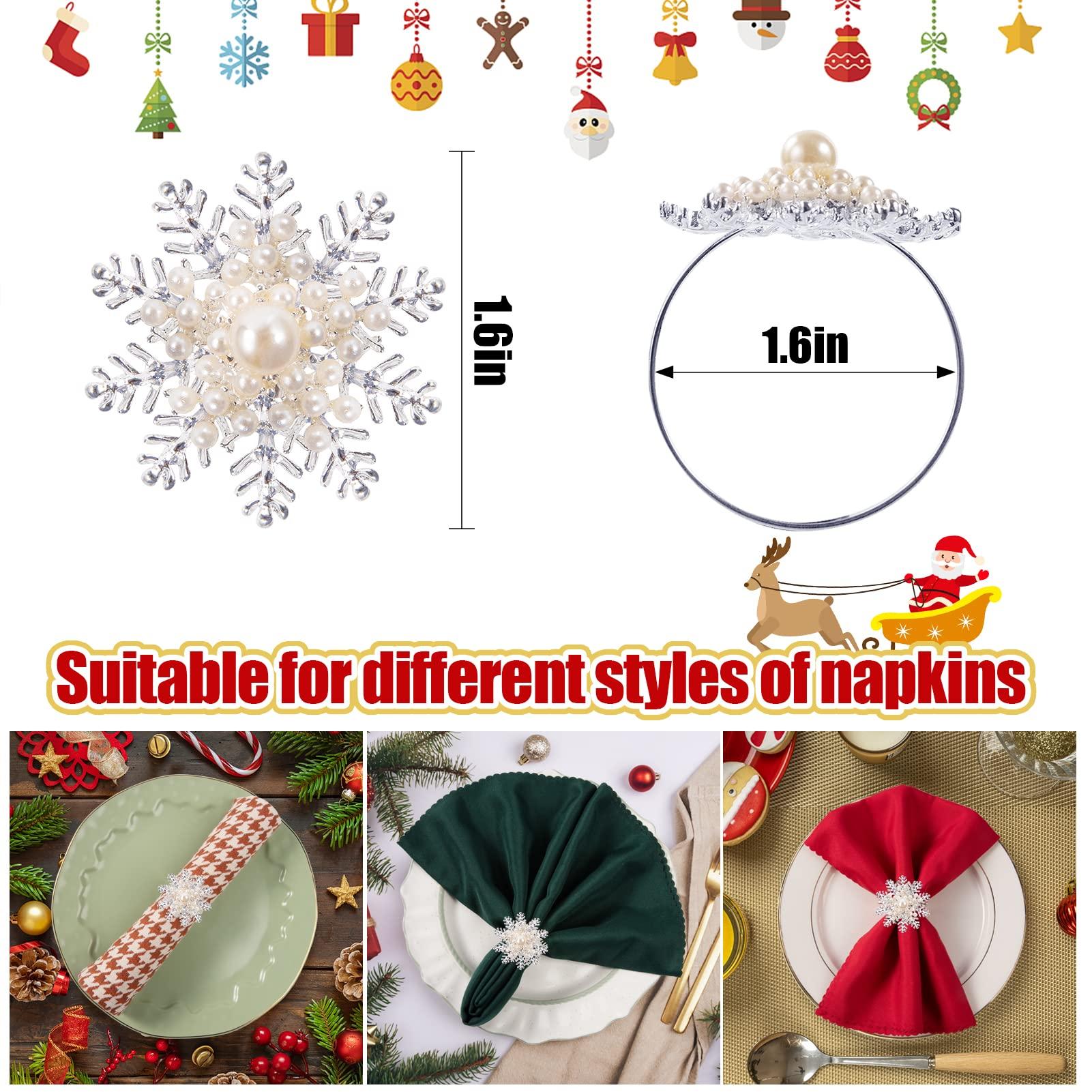 ANPHSIN Christmas Napkin Rings- Set of 6 Snowflake with Pearl Napkin Holder Rings Silver Xmas Napkin Buckle for Christmas Holiday Party Dinner Wedding Banquet Dinning Table Settings Decoration