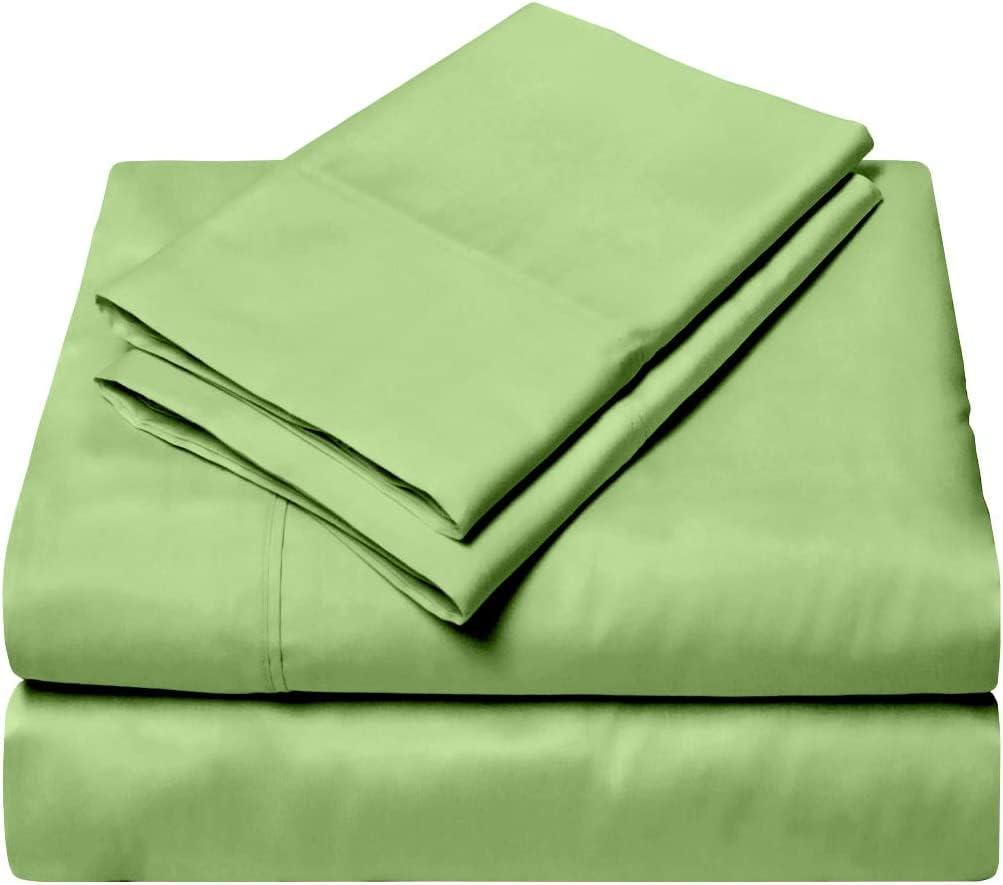 BRITISH LINEN Bed Sheet Set of 5PCs, Sage Solid,Twin-XL Size, 1 Fitted Sheet (15\"-16\") Deep Pocket, 1 Flat Sheet, 1 Duvet Cover with Zipper and 2 Pillowcases, Pure Egyptian Cotton, 400 Thread Count.