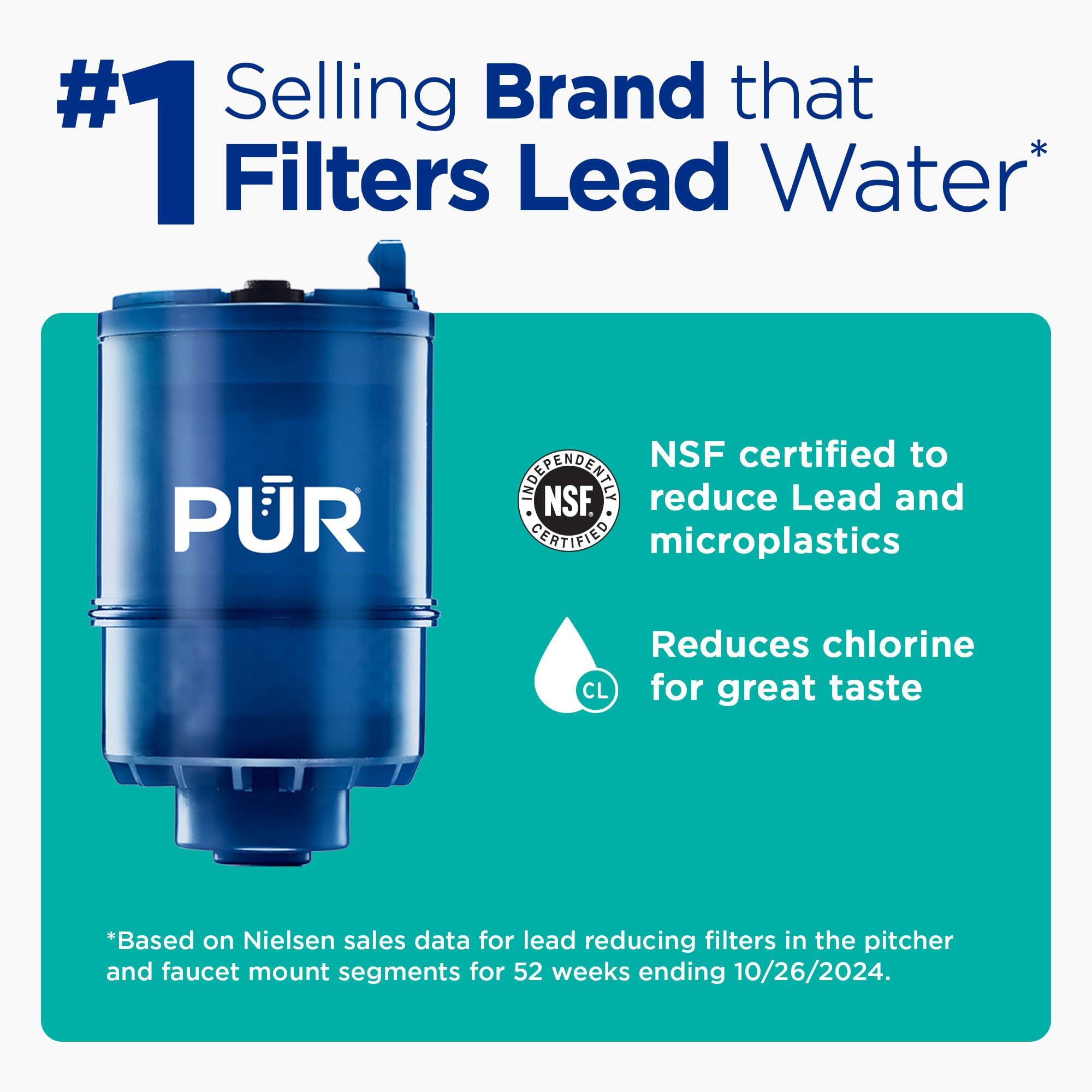PUR PUR PLUS Vertical Faucet Mount Water Filtration System with 3-in-1 Lead Reducing Filter for Great-Tasting Filtered Tap Water, Lasts 100 Gallons, Fits Most Kitchen or Bathroom Faucets, Chrome