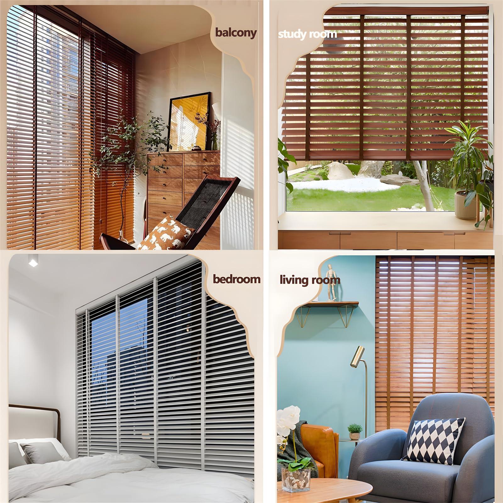 LCBDYLR Natural Wood Venetian Blinds - 50mm Slats, Blackout/Heat Insulation, Easy to Install