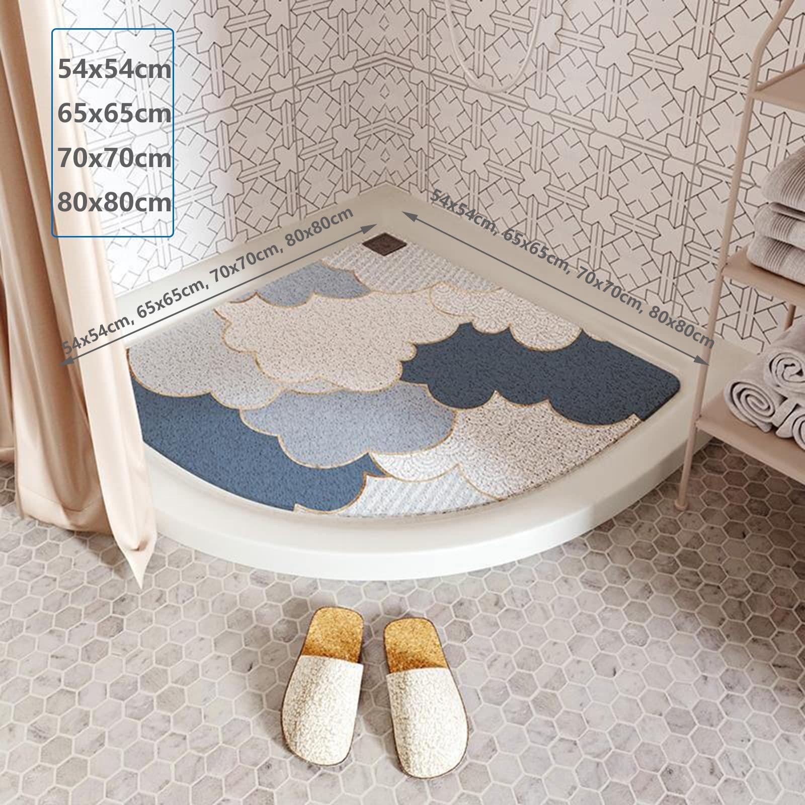 ZerHoc Bathtub mat non slip, curved shower mat,Corner Shower Mat, Curved Bath Mats for Shower, Non-Slip Shower Mats for Inside Shower, Loofah Quadrant Bath Mats with Drain, Washable Sector Bath Mat for Bathr