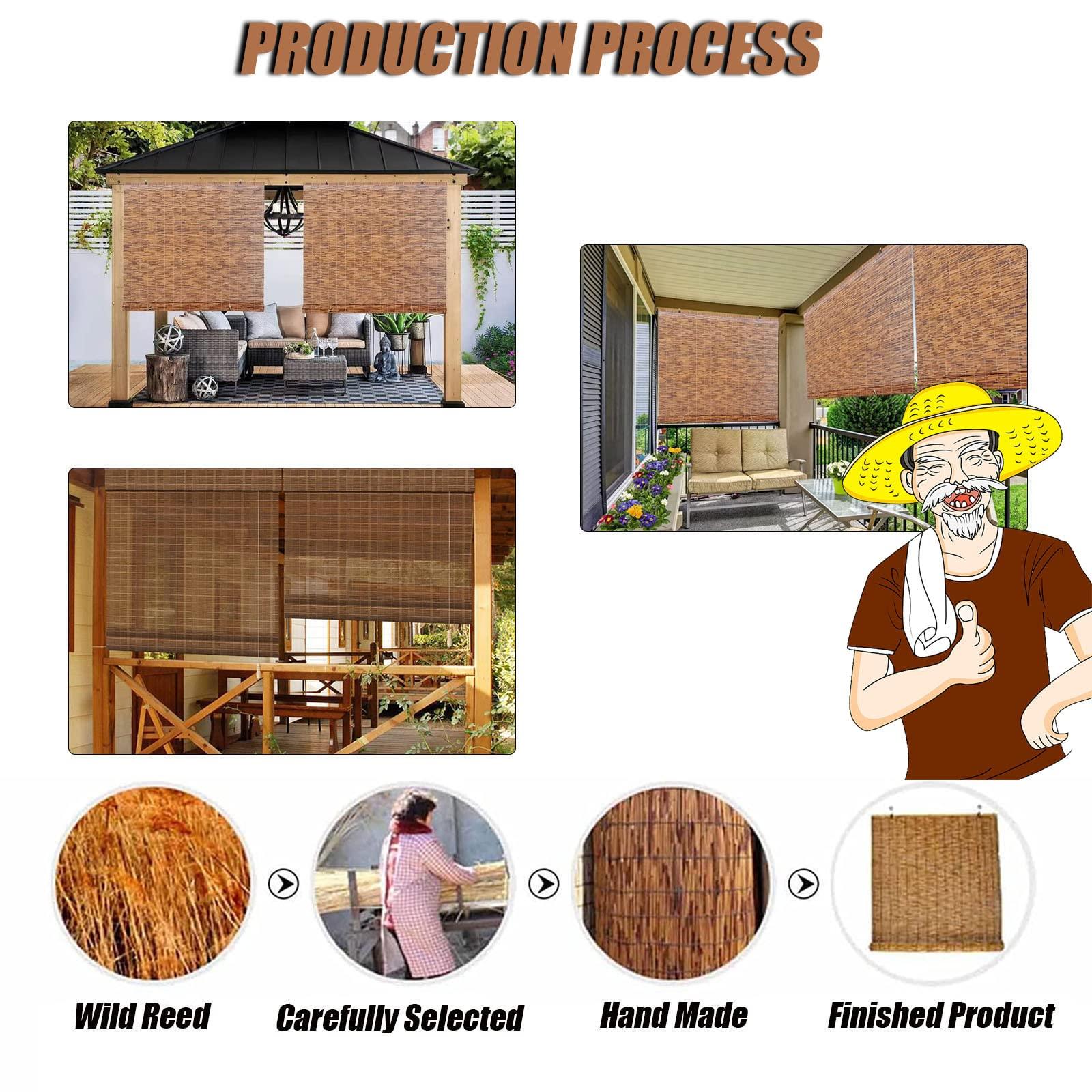 WEZINK Outdoor Shade Bamboo Shade Bamboo Blind Bamboo Shades for Windows Bamboo Roll Up Shades Bamboo Blinds Outdoor Blinds Bamboo Blinds for Windows for Sunroom Privacy 2267inWH Black