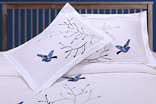 SUPERIOR Superior 100% Cotton Percale Embroidered 3-Piece Duvet Cover Set, Full/Queen, Blue Swallow