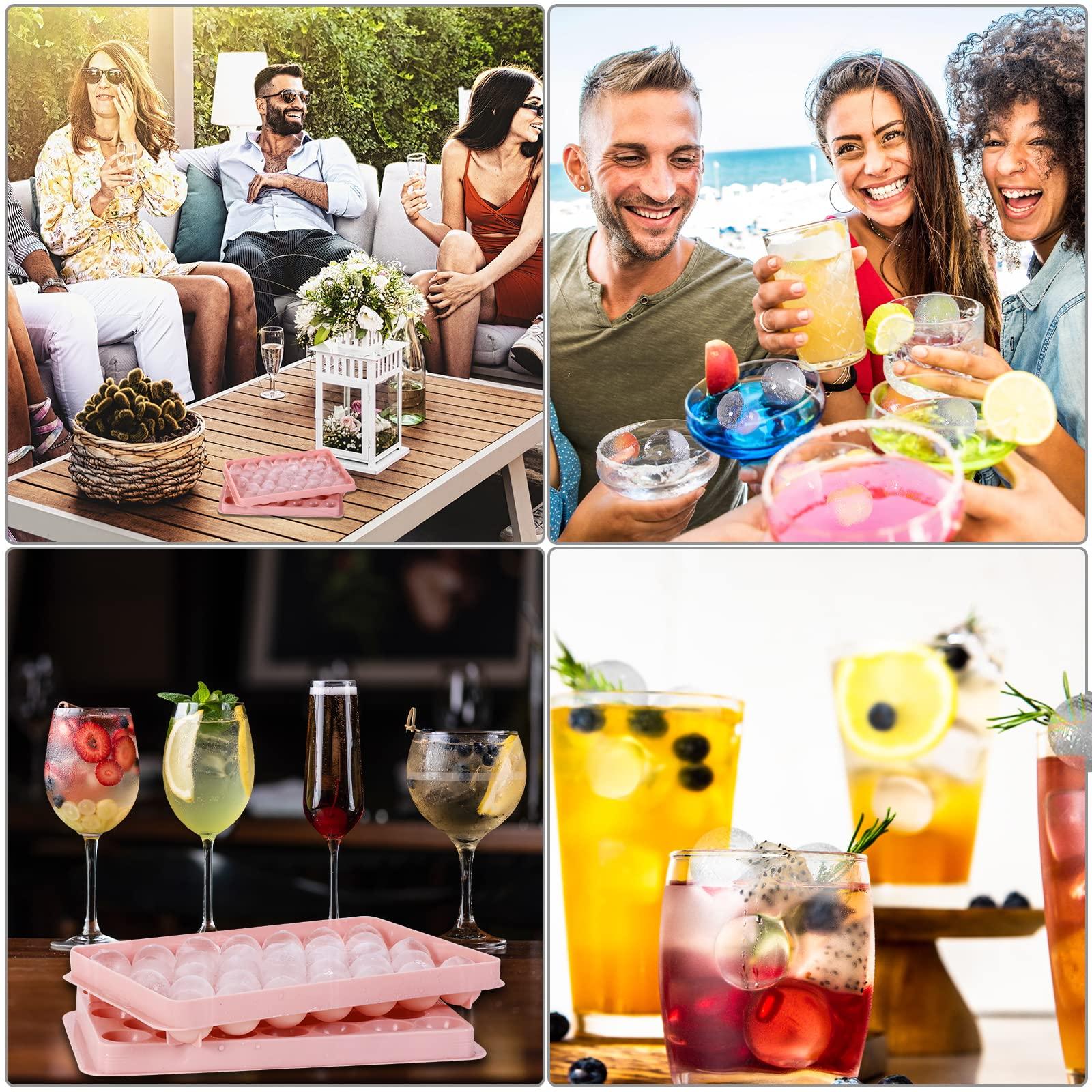 Volpeblu Round Ice Cube Trays 3 Pack Circle Ice Ball Maker Mold Small Round Ice Cube Trays for Freezer with Lid & Bin Mini Sphere Ice Tray for Cocktail Coffee Juice Chilled Whiskey (Pink)