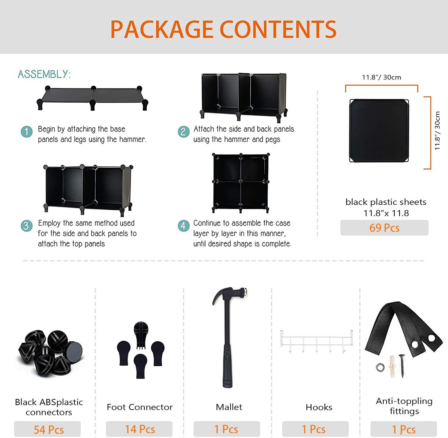 HOMIDEC HOMIDEC 20-Cube Black Storage Organizer, Modular Shelf With Hammer, Storage Bin Cabinet Closet Bookshelf for Living Room, Bedroom, Office, Each Cube Size 11.8 x 11.8 Inch