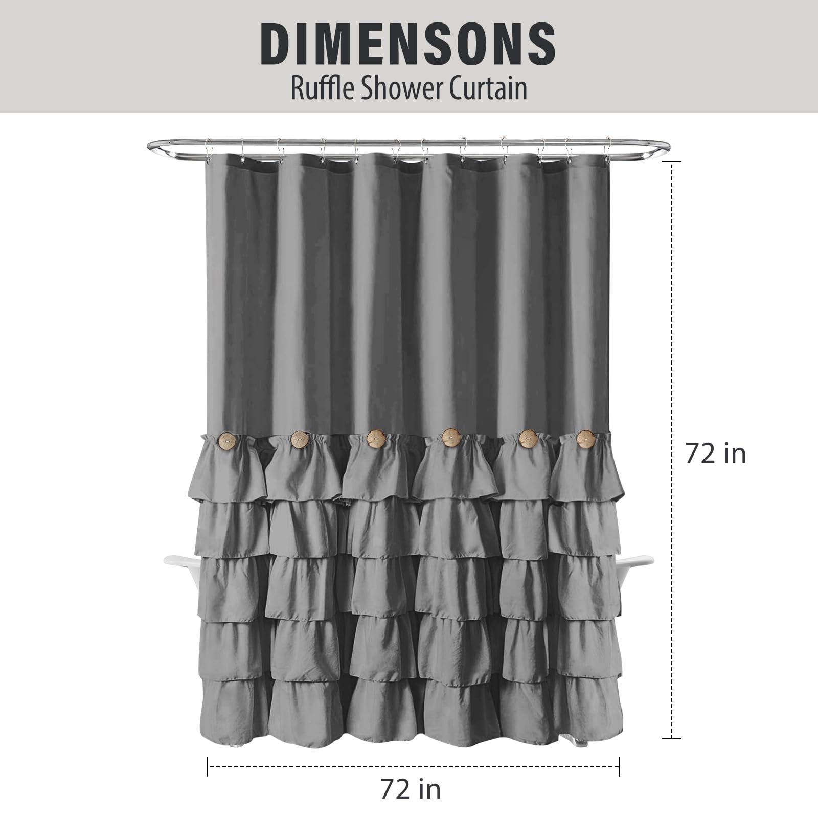 Seasonwood Grey Ruffle Button Shower Curtain Farmhouse Shower Curtain Set with 12 Hooks 72 X 72 inch Fabric Shower Curtains for Bathroom Bathtubs Decor Accessory Shabby Chic French Country Style