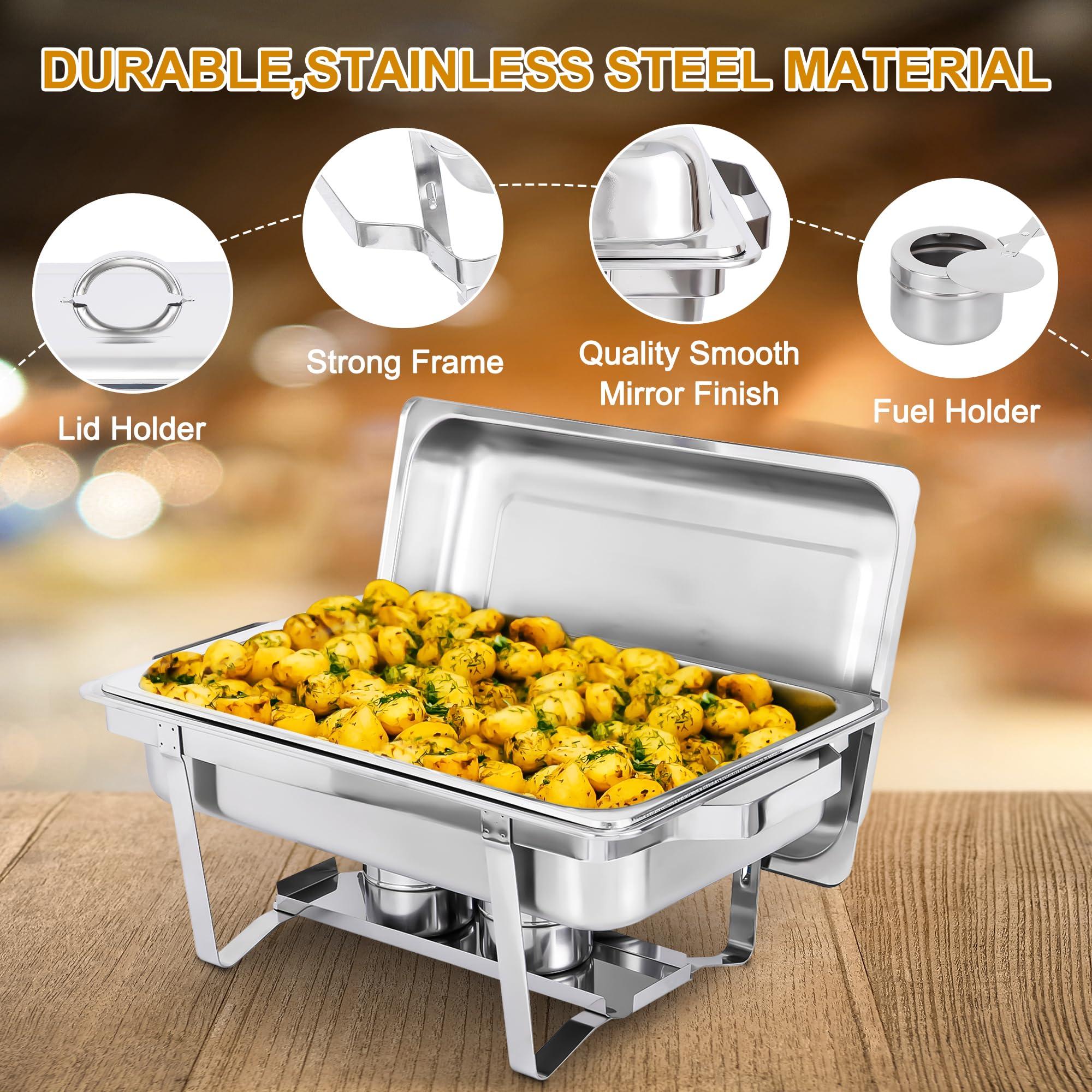 Nova Microdermabrasion Chafing Dish Buffet Set 8 Qt Stainless Steel Complete Chafer Set Catering Warmer Set with Water Pan, Fuel Holder for Parties, Dinners, Catering, Buffet and Weddings 2 Silver