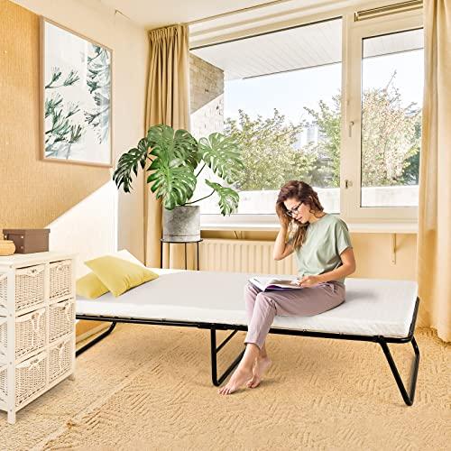 MAMIZO Folding Bed,Rollaway Bed with Mattress for Adults,Foldable Bed,Portable Bed,Metal Bed Frame with Memory Foam Mattress, Guest Bed for Bedroom,Office,Camp,No Assembly Required,(75\" x 31\"x14\")