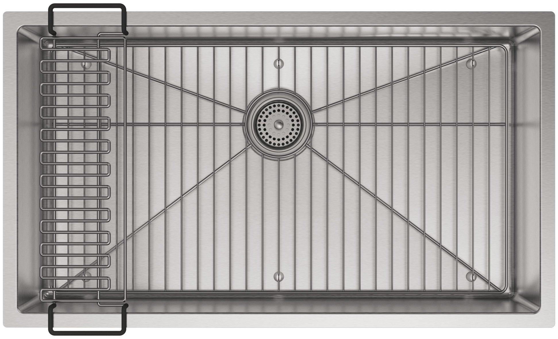 Kohler KOHLER K-5285-NA Strive 32 X 18-1/4 X 9-5/16-Inch Under-Mount Single Bowl Kitchen Sink with Basin Rack, Stainless Steel, 1-Pack