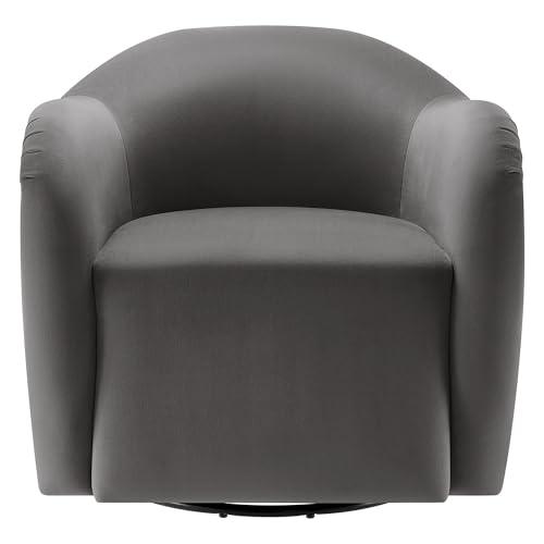 Modway Modway Compose Performance Velvet Swivel Armchair in Storm Gray - Barrel Accent Chair - Comfy Round Single Sofa Chair with 360 Rotation - Modern Upholstered Club Chair for Living Room, Bedroom