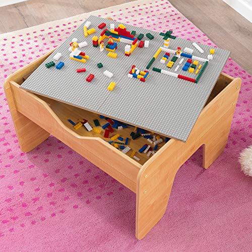 KidKraft KidKraft Reversible Wooden Activity Table with Board with 195 Building Bricks  Gray & Natural, Gift for Ages 3+