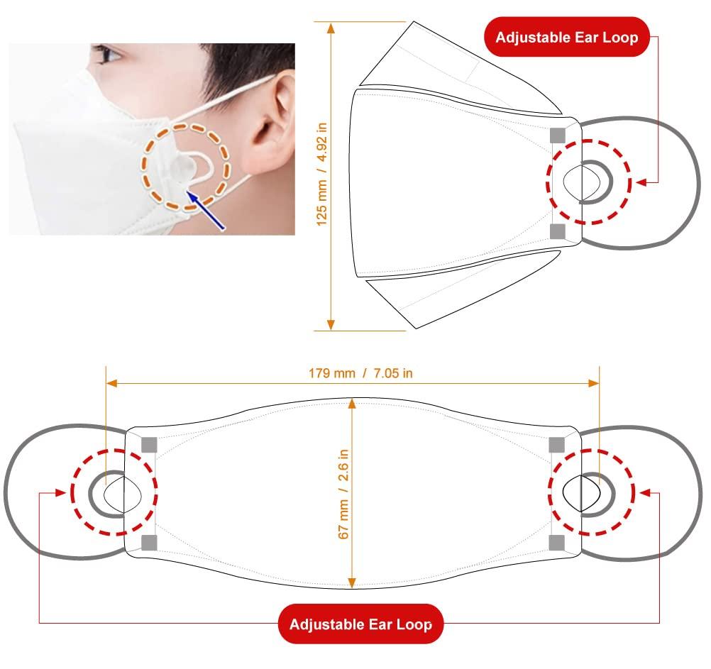 BLUNA FACE FIT [10 Pack] :: Authentic :: BLUNA [Kids/Small] KF94 Facefit Ergonomic 3D Adjustable Strap Korean Face Mask, White [Made in Korea][Individual Package] for Small Kids Children