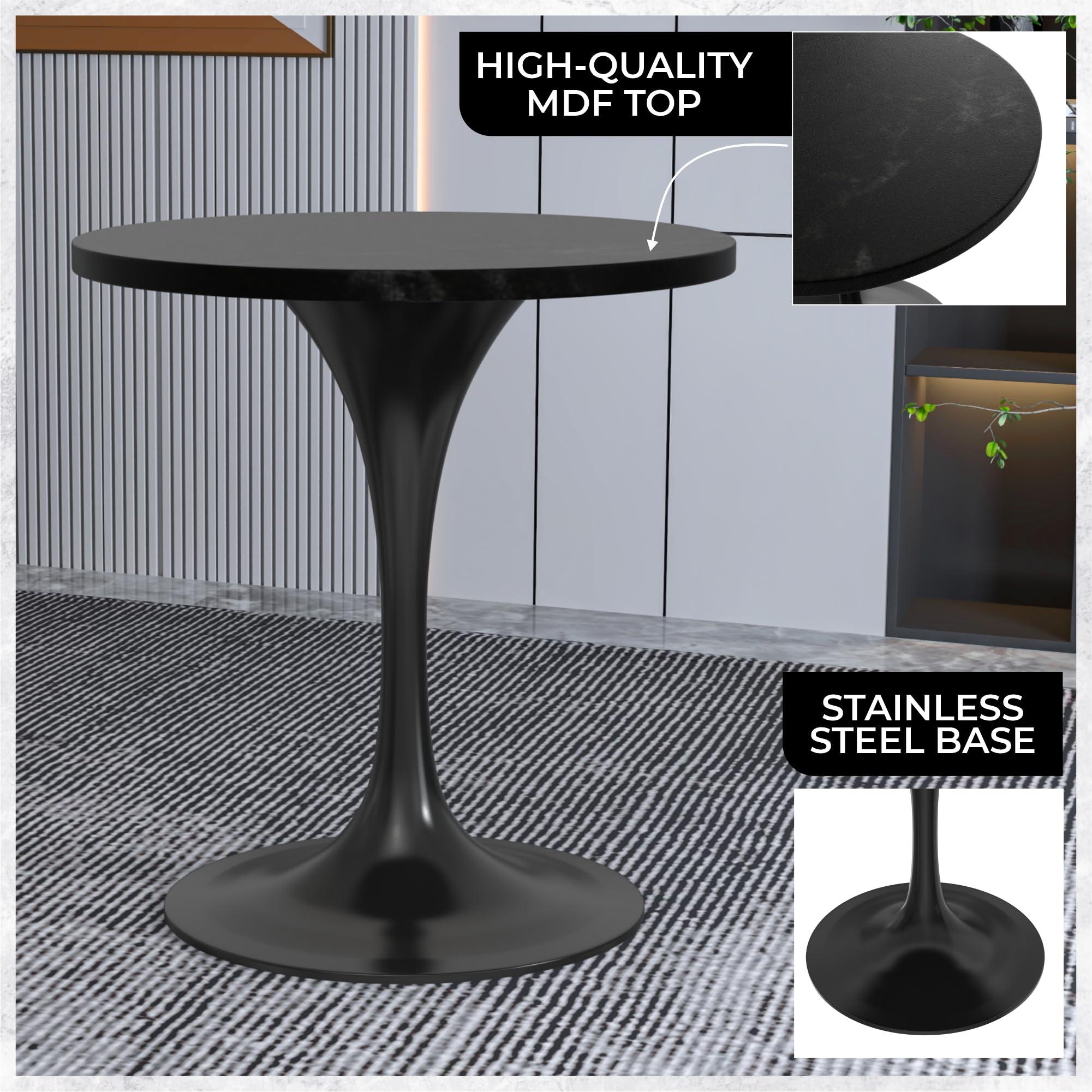LeisureMod LeisureMod Verve Mid-Century Modern Dining Table with a 27\" Round MDF Tabletop and White Steel Pedestal Base for Kitchen and Dining Room (Black)