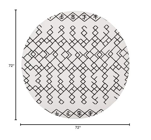 Safavieh SAFAVIEH Cedar Brook Collection 6' Round Ivory / Black CDR501E Handmade Moroccan Boho Cotton Area Rug