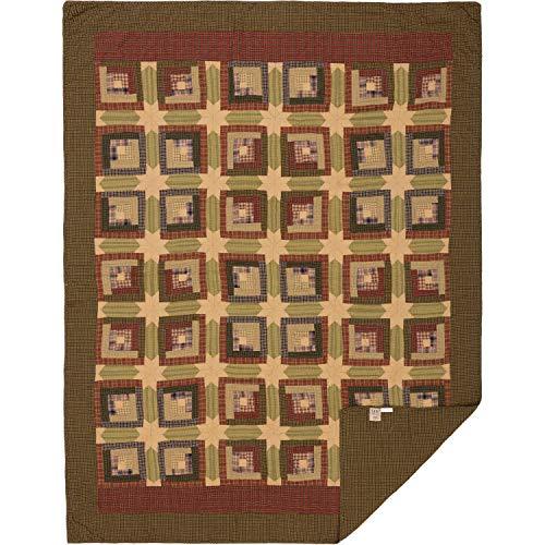 VHC Brands VHC Brands Tea Cabin Twin Quilt 70Wx90L Log Cabin Country Rustic Lodge Design, Moss Green and Deep Red