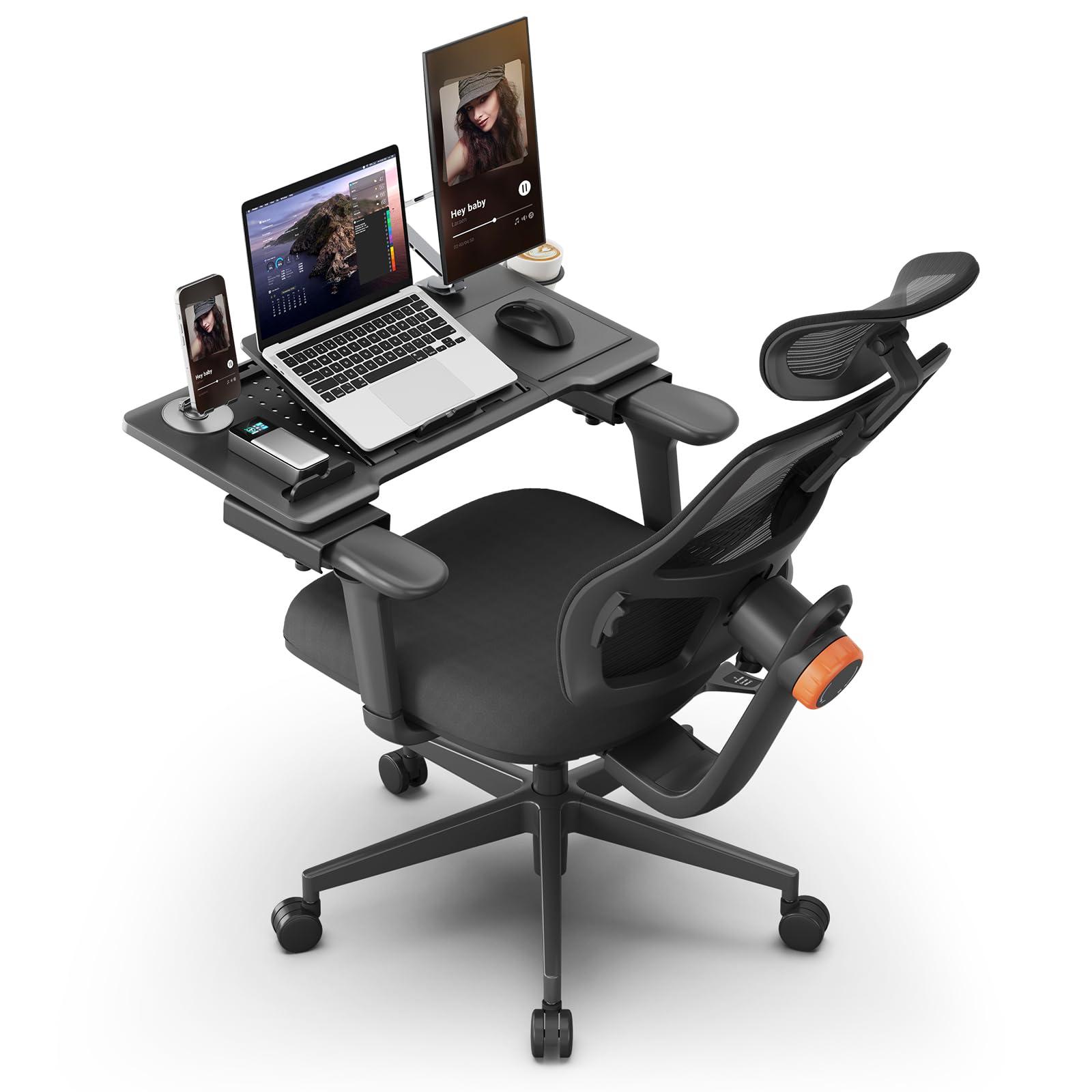 Newtral Newtral Ergonomic Office Chair with Adaptive Lumbar Support- High Back Desk Chair with Adjustable Headrest, 3D Armrest, Adjustable Seat Depth & Height, Home Office (with Laptop Table Tray, Black)