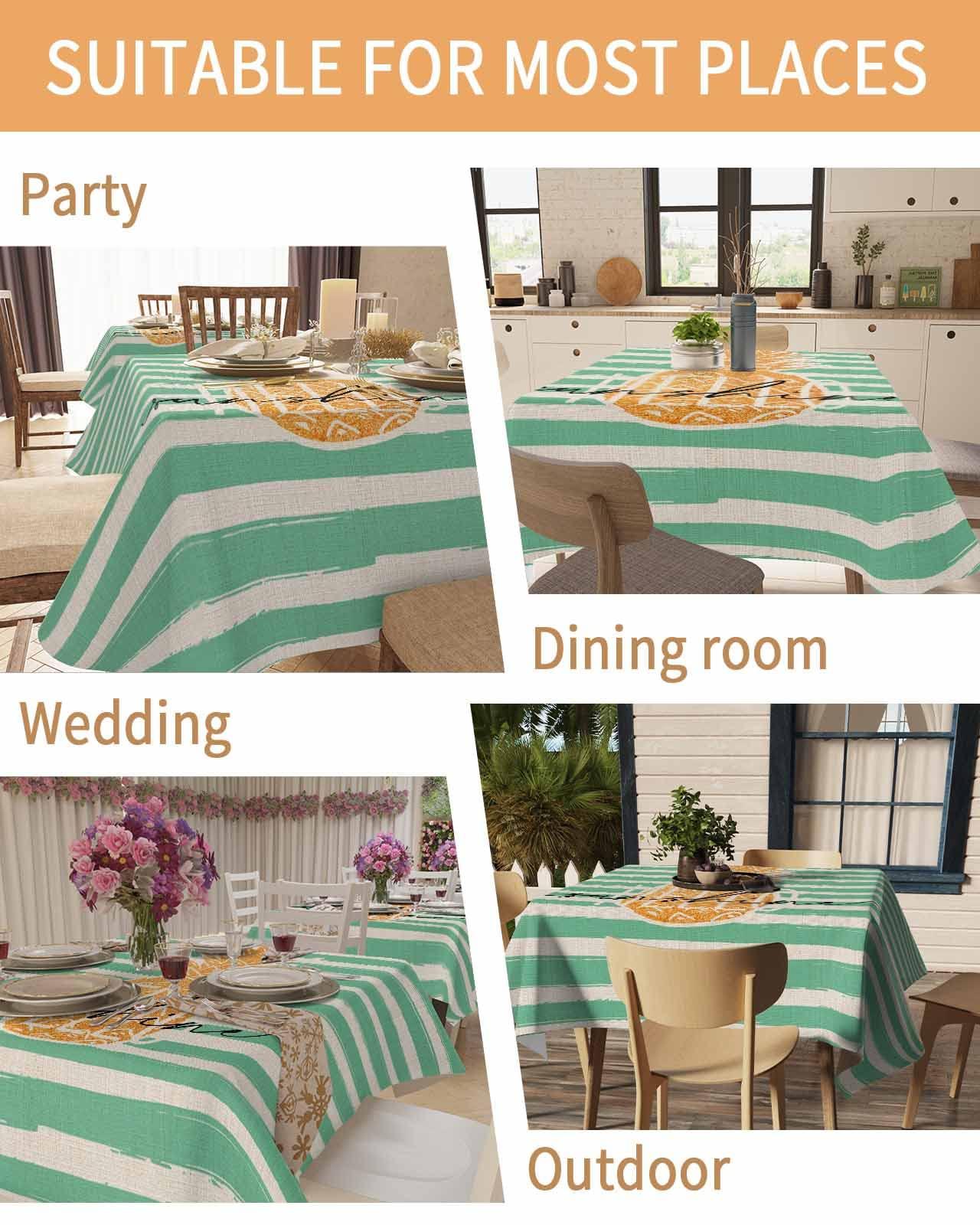 ZOE GARDEN Square Pineapple Tablecloth Waterproof & Stainproof Tablecloths, Wipeable Table Cloth Wrinkle-Free for Round/Rectangle/Oval/Square/Dining/Party/Wedding, Summer Shabby Chic Fruit Stripes 54x54
