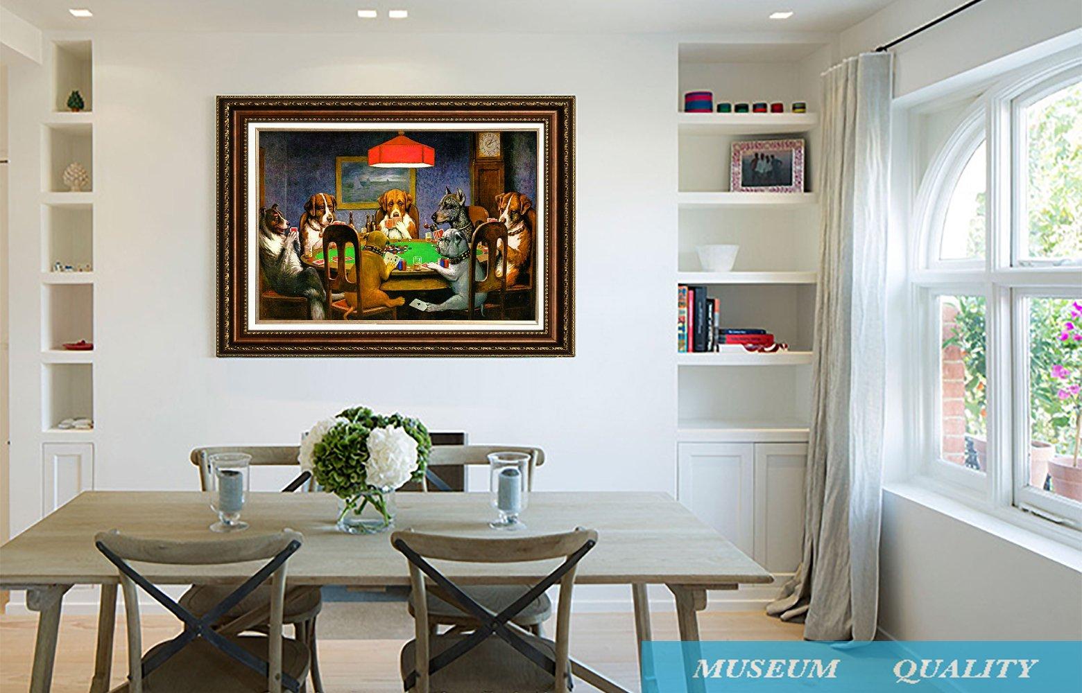 Eliteart ELITEART-Dogs Playing Poker by Cassius Marcellus Coolidge Oil Painting Reproduction Giclee Wall Art Canvas Prints-Framed Size:22\"x26\"