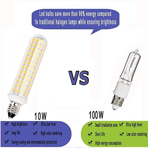 QHD QHD E11 Led Bulbs,100W 120W Halogen Bulb Equivalent,Dimmable,10W,1100LM,JD T4 e11 Mini Candelabra Base,AC110V/130V,E11 Led Warm White 3000k(4 Packs)