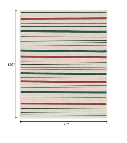 RUGGABLE Ruggable Washable 8x10 Large Area Rug, Hudson Stripe Red & Green, Premium Christmas Rugs for Living Room, Bedroom, Kitchen, Office, Classroom with Gripper Non Slip Pad, Hudson Stripe Red & Green