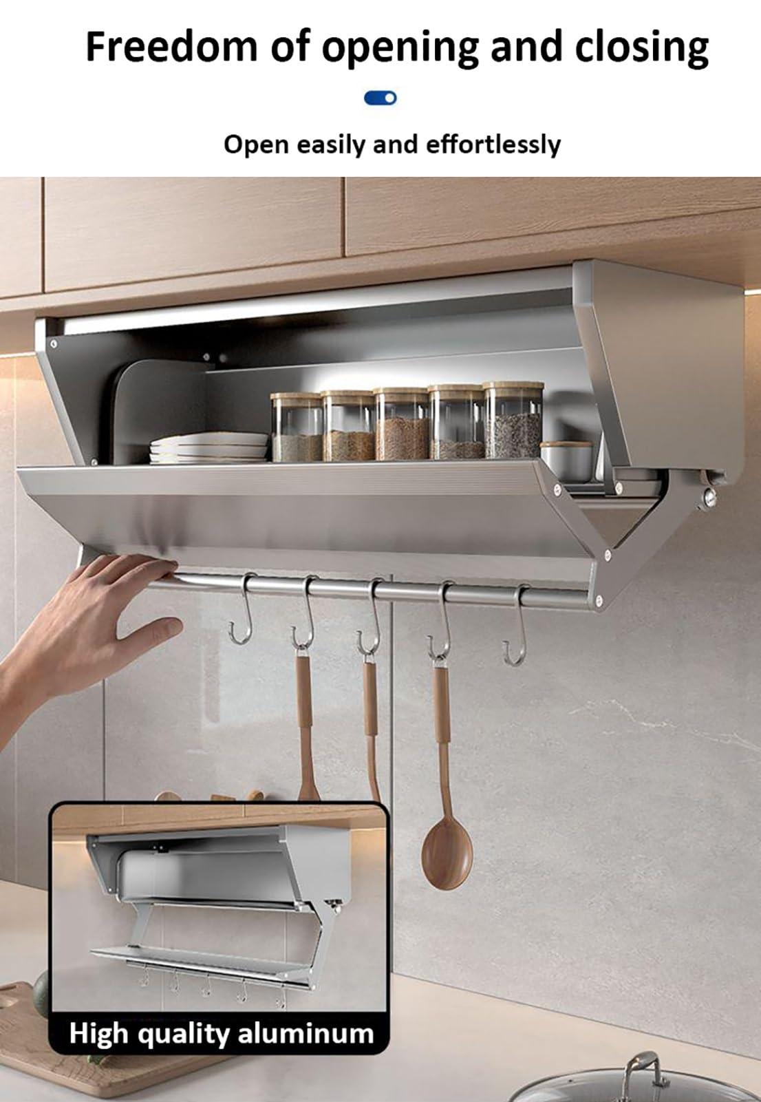 ZHDBD 2 Tier Pull-Out Cabinet Organizer, Lifting and Folding Basket, Drop Down Shelf Blind Pull-Down Dish and Spice Rack System, High Cabinet Shelf for Kitchen