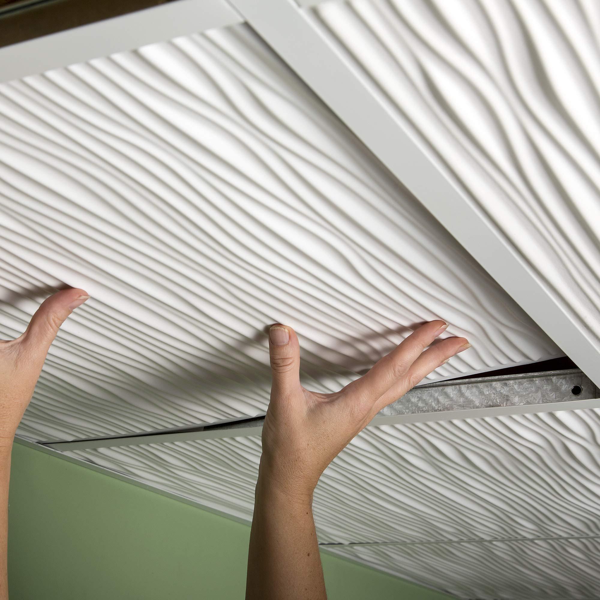 Genesis Genesis 2ft x 2ft White Drifts Ceiling Tiles - Easy Drop-In Installation Waterproof, Washable and Fire-rated - High-Grade PVC to Prevent Breakage (One Tile)
