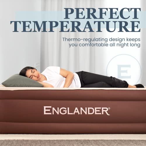 Englander Englander Queen Air Mattress with Built in Pump Raised - Double High, 600 LB Weight Capacity - Luxury Size Camping Mattress - Blow Up Floor Bed for Home - Microfiber, Waterproof Airbed with Patch Kit