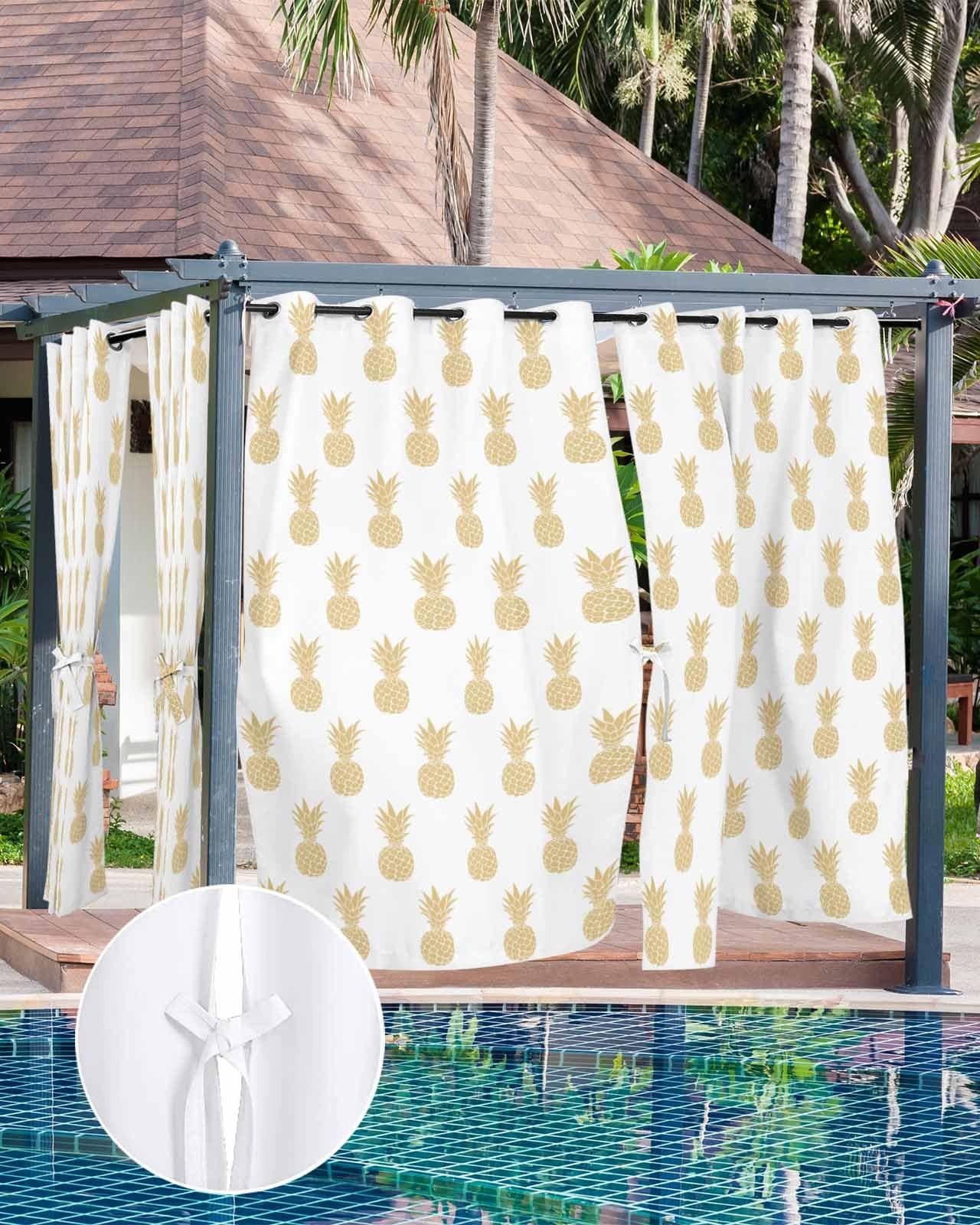 Hokiten Hokiten Summer Pineapple Outdoor Curtains for Patio, Waterproof Porch Curtain, Yellow Pineapple Fruits Grommet Privacy Drapes Curtains for Cabana, Deck, 1 Panel, 54" x 95"