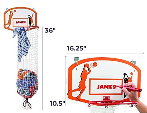 Etna Etna Over the Door Basketball Laundry Hamper -Space Saving Hanging Laundry Hamper with Metal Ring, Backboard, Drawstring Bag-Fun Laundry Hamper to use in Kids Room, Dorm Rooms, Dunk Away Dirty Laundry