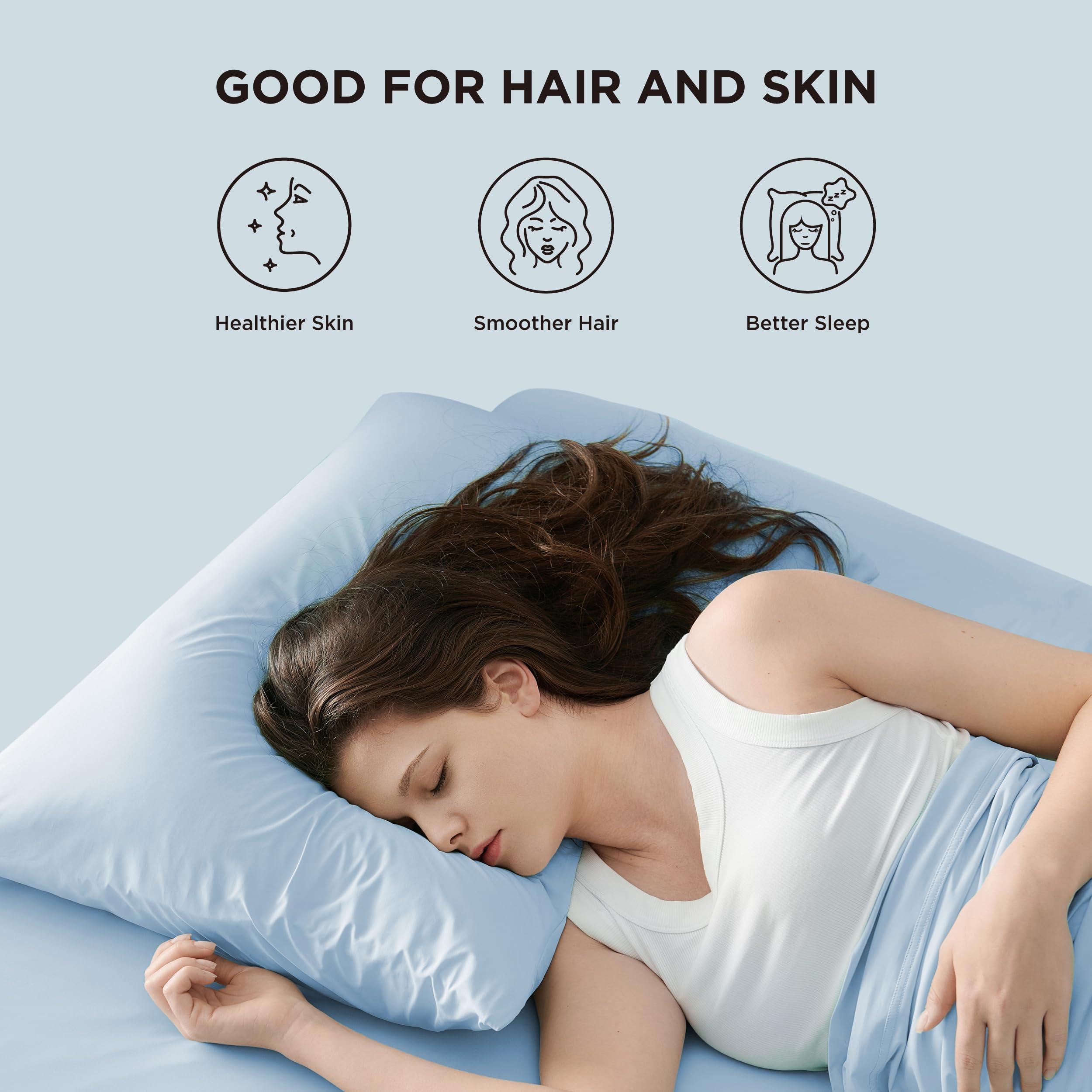 Bedsure Bedsure Cooling Pillow Cases Queen Size Set of 2, Cool Pillowcases for Hot Sleepers and Night Sweats, Silky Soft & Breathable Cold Pillow Covers with Hidden Zipper, Blue, 20x30 Inches